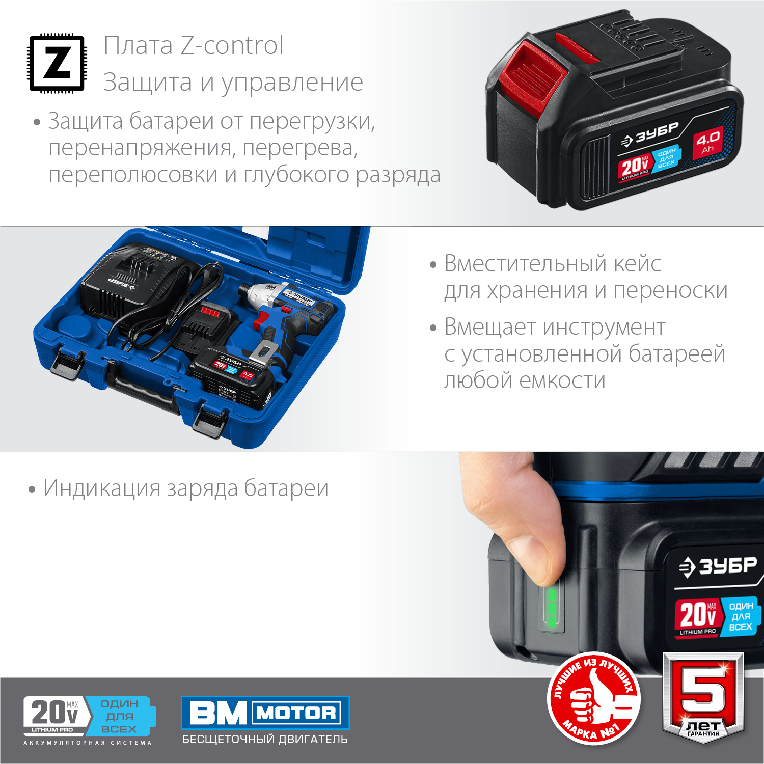 Винтоверт бесщеточный ЗУБР Профессионал Т7, 20 В, 280 Н·м, 2 АКБ (4 А·ч), кейс (GVB-250-42)