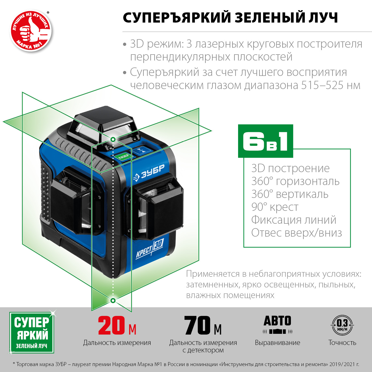 Лазерный нивелир ЗУБР КРЕСТ 3D, Профессионал (34909)