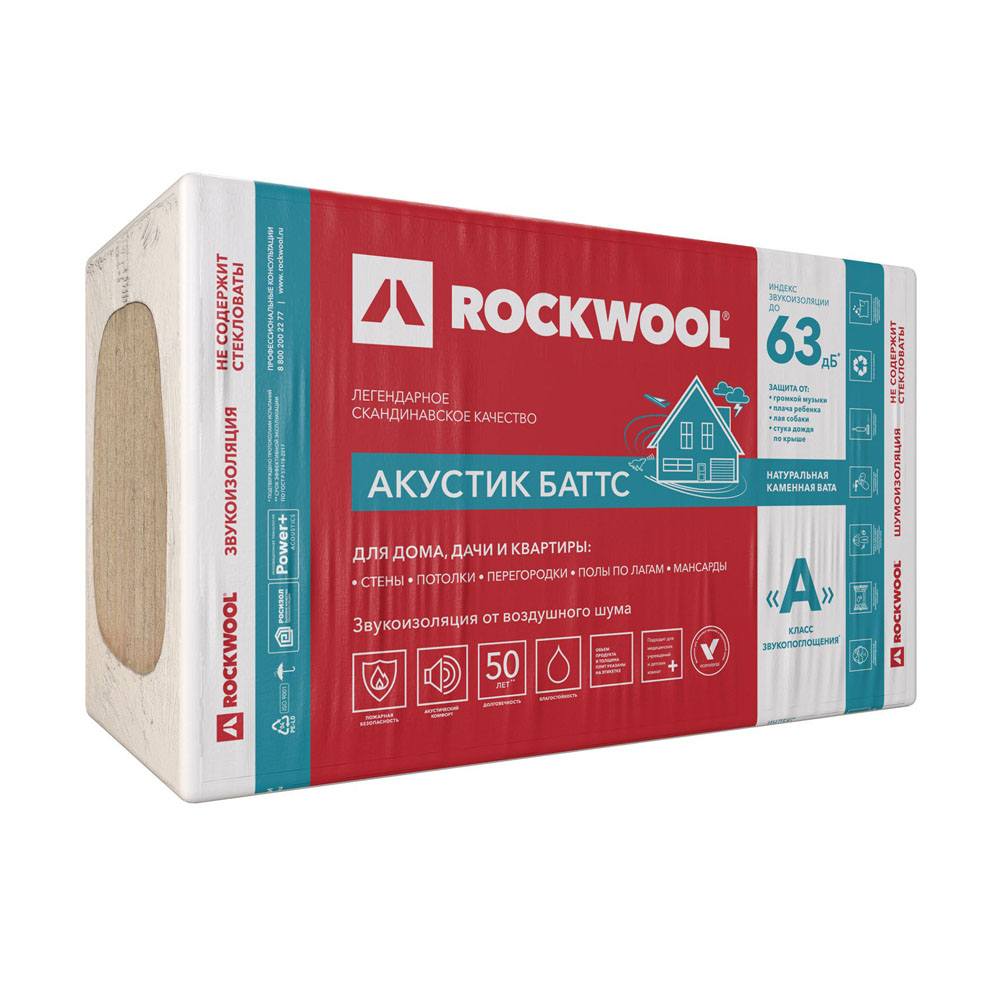 Утеплитель Rockwool Акустик Баттс 100х600х1000мм (5шт/уп. 3м2 0,3м3)