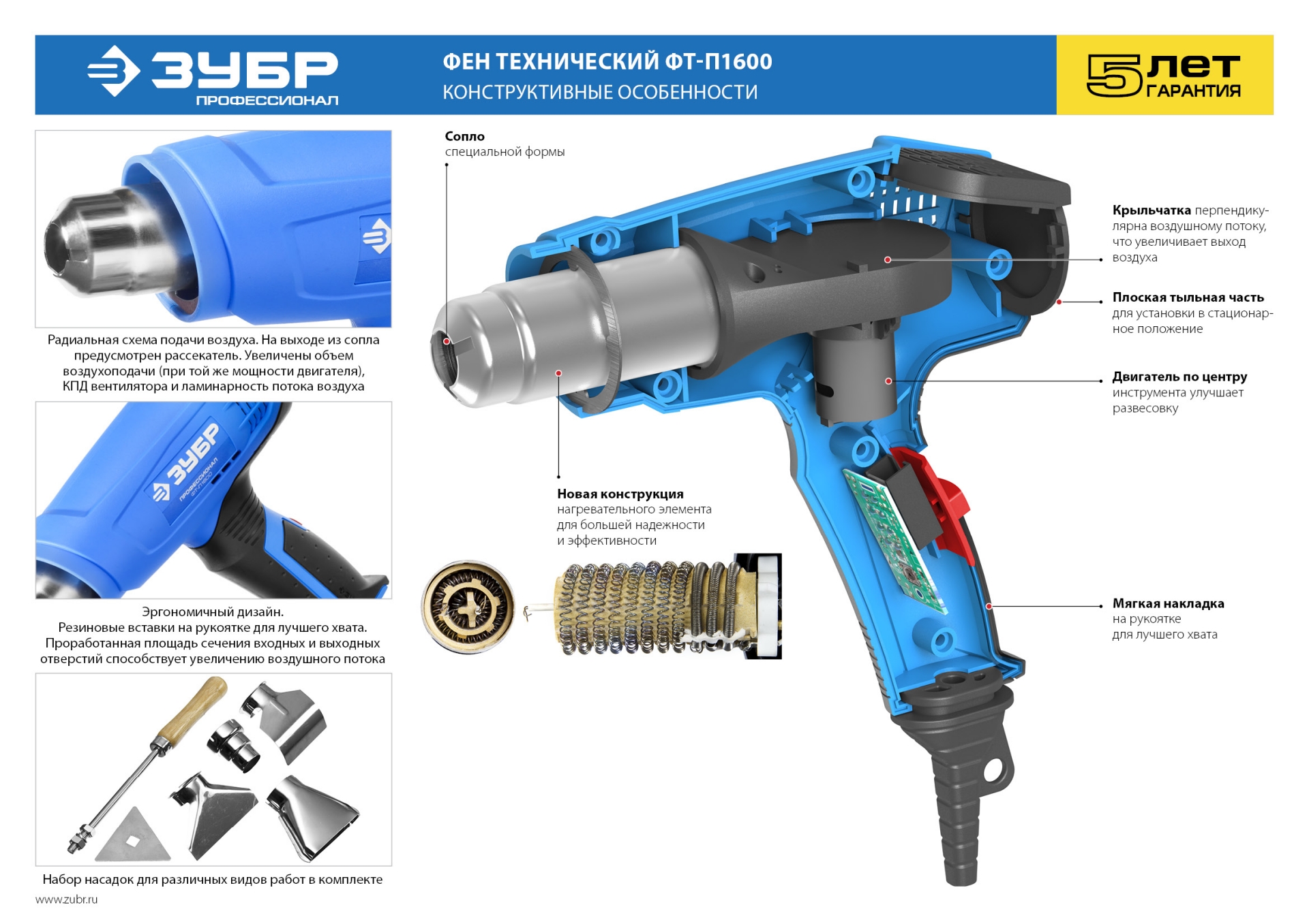 Фен технический ЗУБР 1600 Вт, Профессионал (ФТ-П1600)