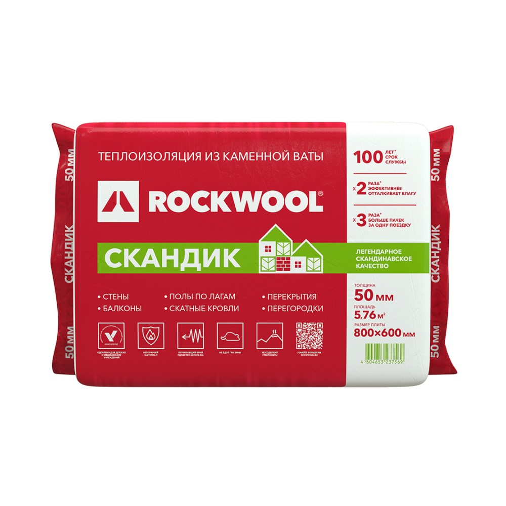 Утеплитель Rockwool Лайт Баттс Скандик 50х600х800мм (5,76м2 0,288м3)