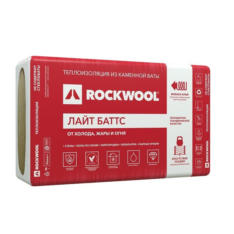 Утеплитель Rockwool Лайт Баттс 100х600х1000мм (3м2 0,3м3)