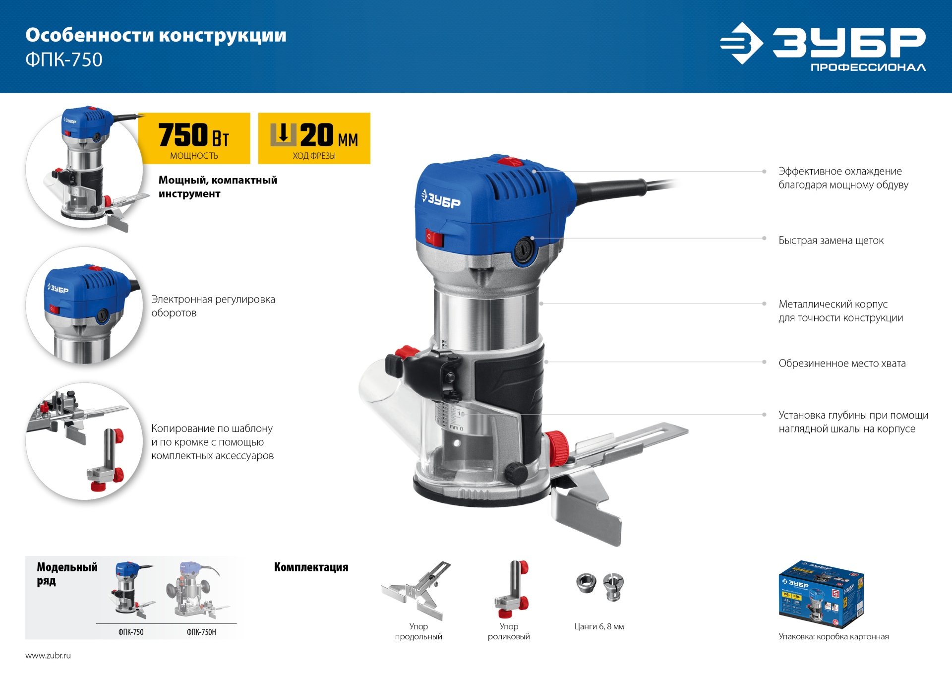 Кромочный фрезер ЗУБР 750 Вт, Профессионал (ФПК-750)