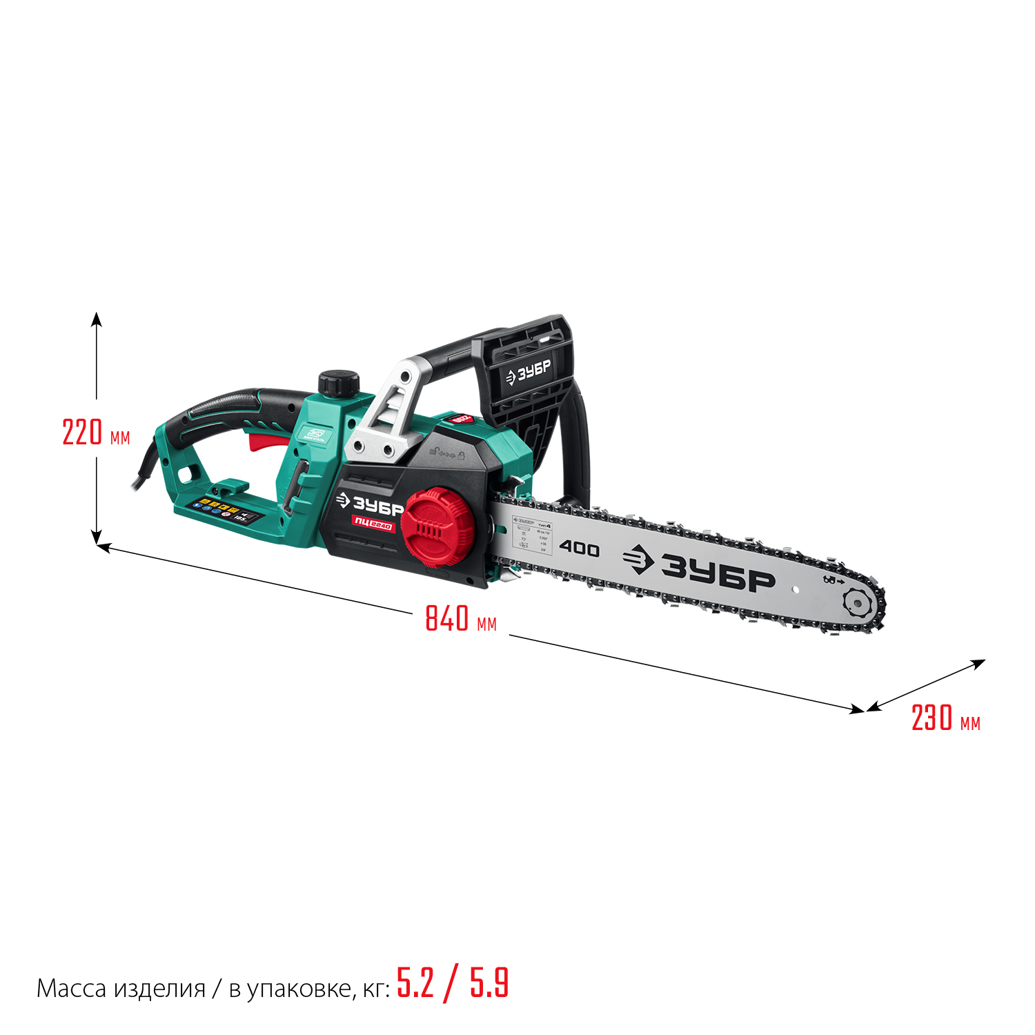 Электрическая цепная пила ЗУБР 2200 Вт, 40 см шина (ПЦ-2240)