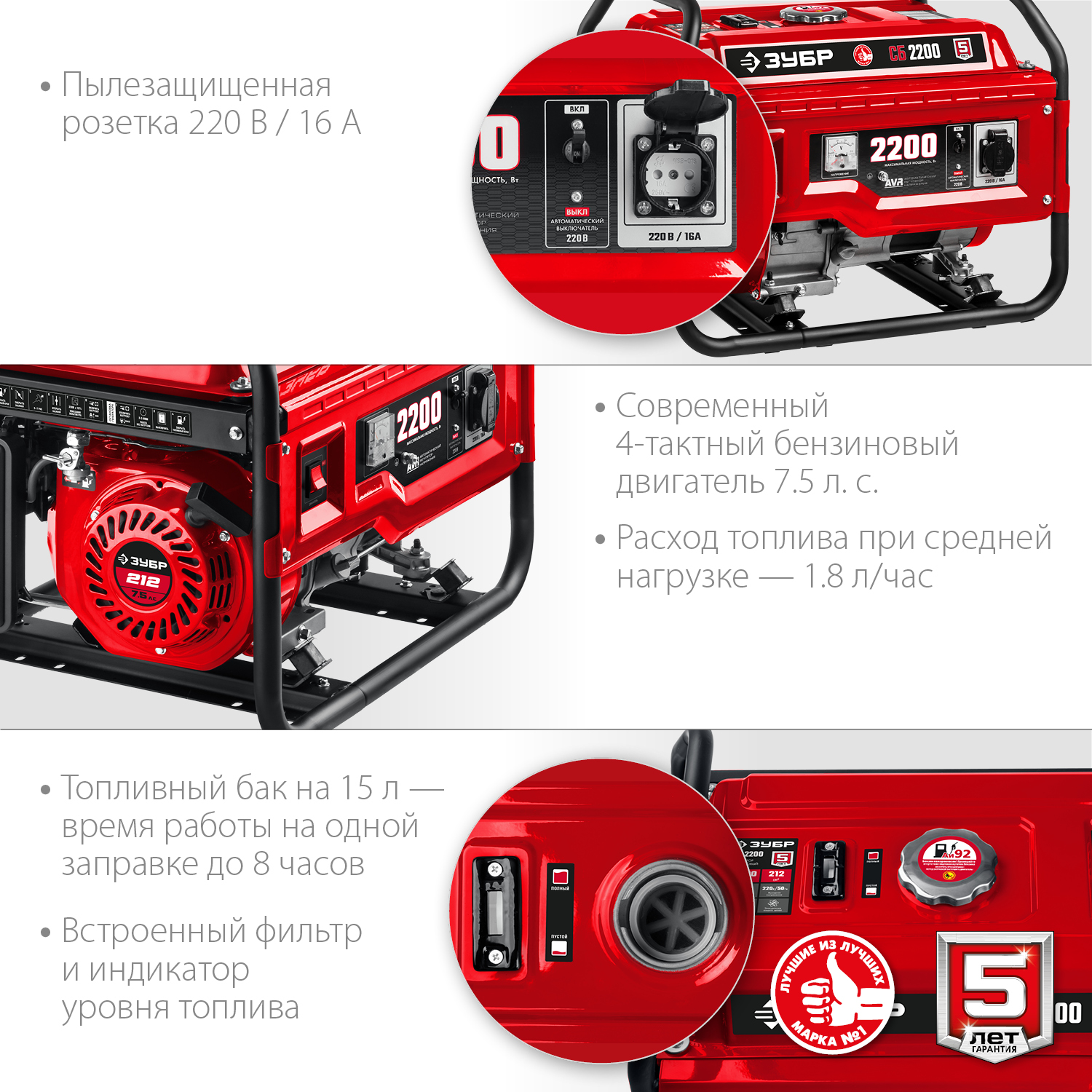 Бензиновый генератор ЗУБР 2200 Вт (СБ-2200)