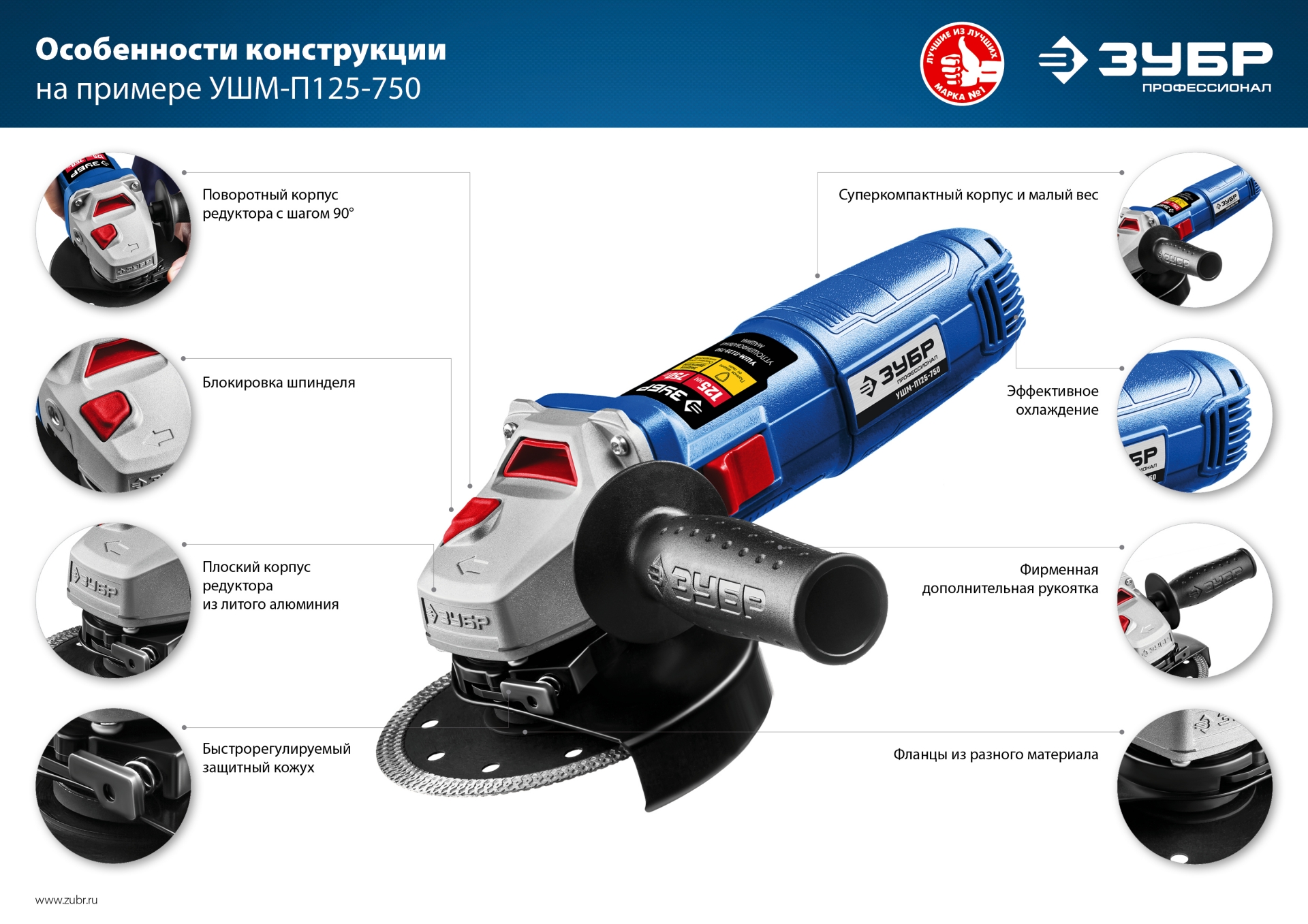 УШМ ЗУБР Профессионал Компакт, 750 Вт, d115 мм, (УШМ-П115-750)